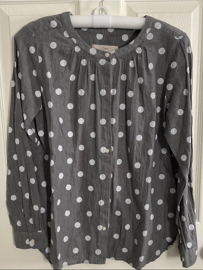Loft Gray Polka Dot Button-Up Blouse